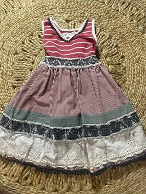 Jak & Peppar by mustard pie Pink Striped Tiered Girls' Casual Dress Sz 2